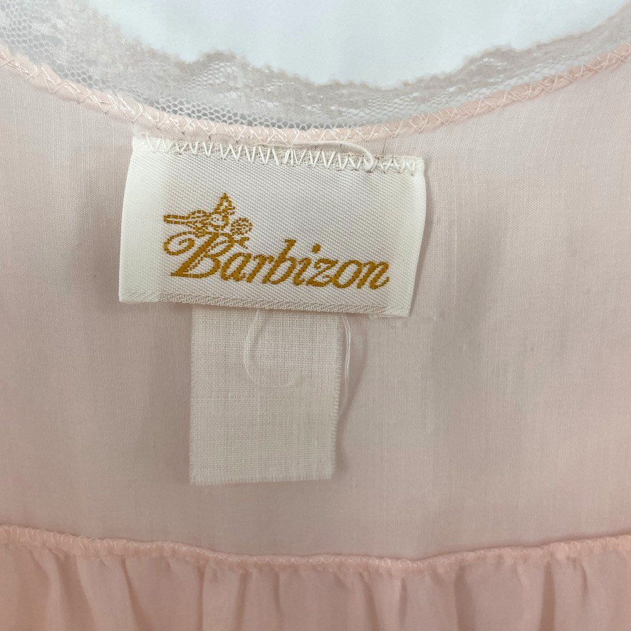 Vintage BARBIZON Nightgown L Pink Babydoll Sleeveless Lace Trim Pintucks Cottage