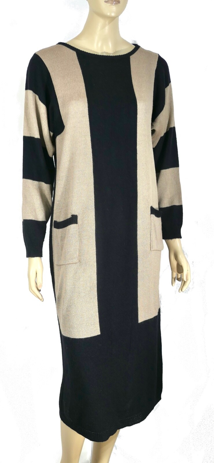 Vtg 70s 80 Retro Color Block Midi Shift Sweater Dress Lgnacy Fever Savion L
