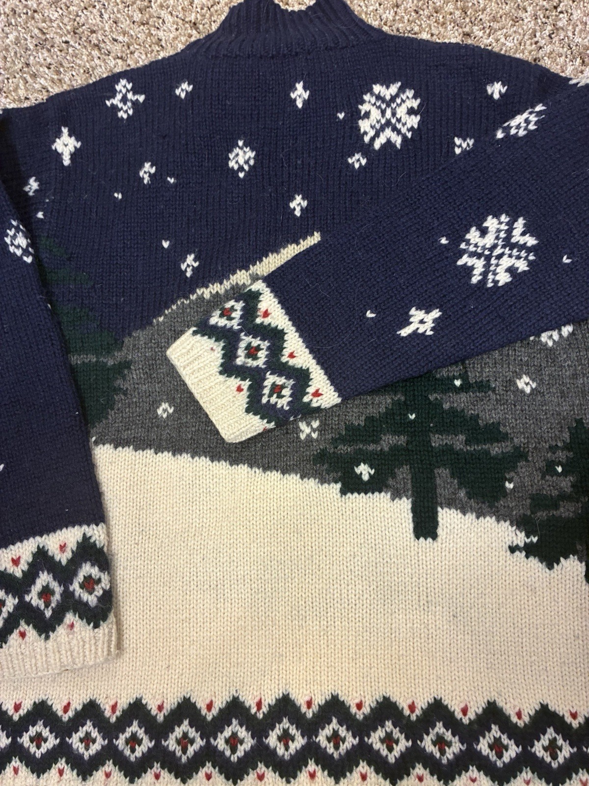 VTG Lauren Ralph Lauren Exclusive Handknit Dog Trees Ski Nordic Wool Sweater PS