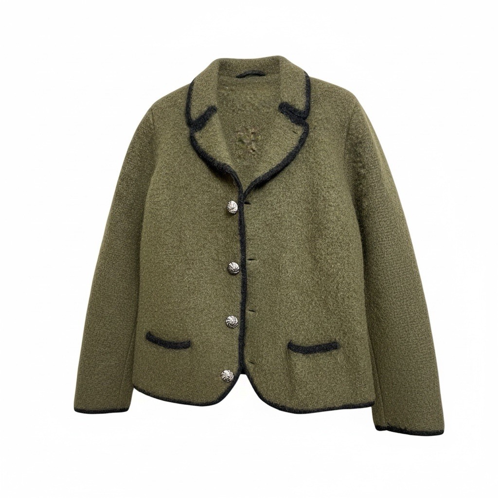 True VNTG Orig LANZ SALZBURG Boiled Wool Army Green 4 Button Jacket Austria S/M