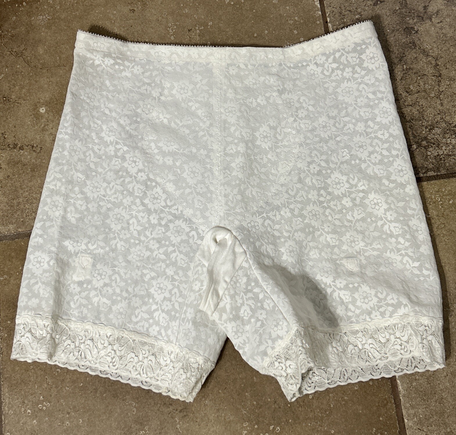 Vintage Crownette Long Leg Girdle Panty Garter Shaper Split Crotch White Sz 44