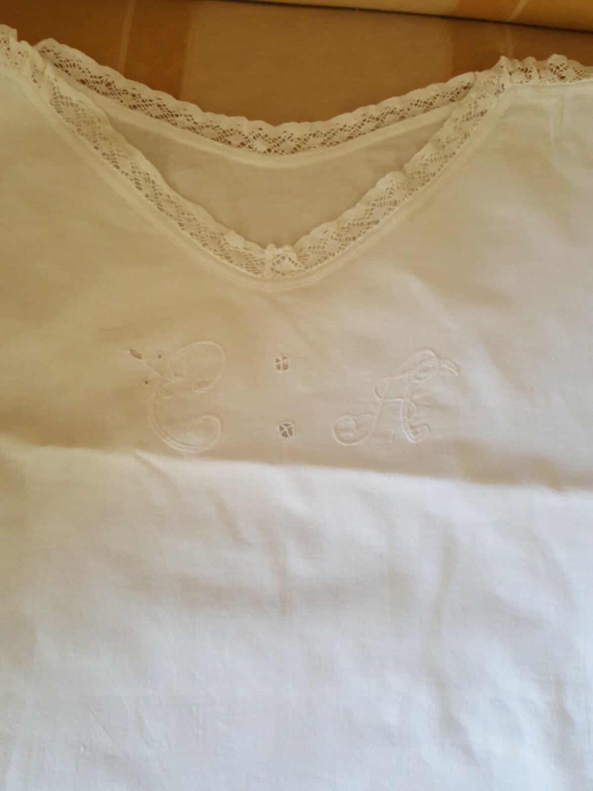C.A. Nightgown Chemise Nuit Short Sleeve Cotton Nightgown B32 (3)^