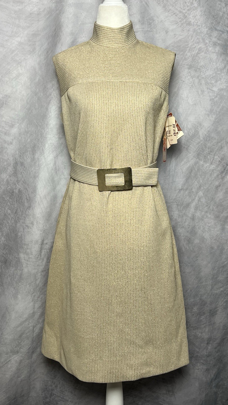 Vintage 1960s/70s Act III Jonathan Logan Metallic Gold Ribbed Knit Dress NEW