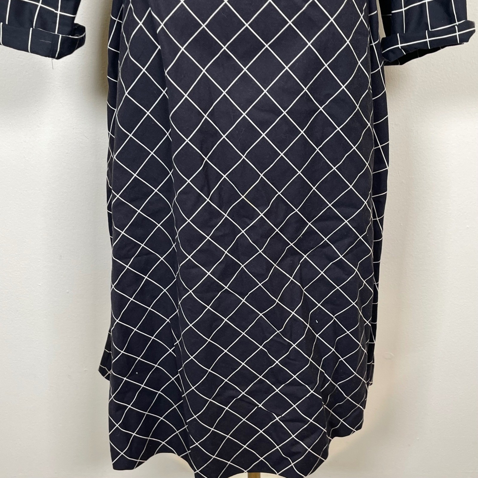 Vintage The Shirtdress Grid Midi Dress Womens 14 Black White Windowpane 70s 80s