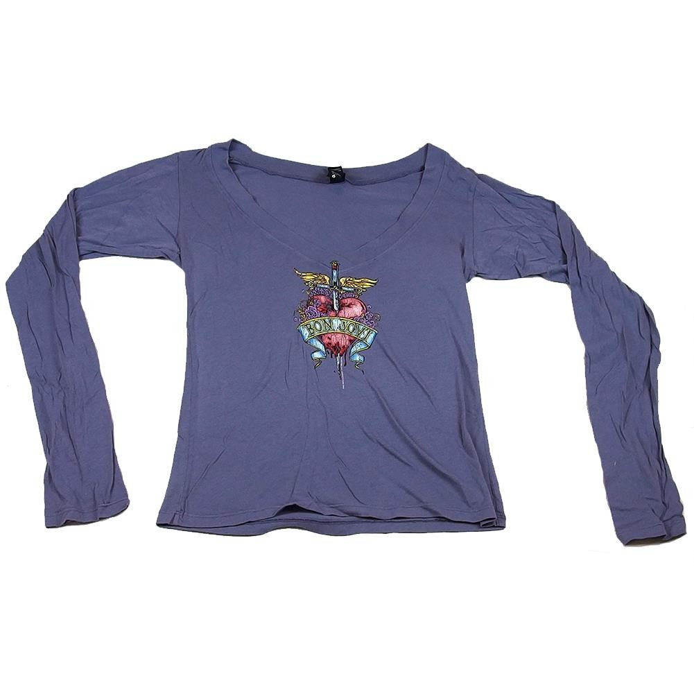 Vintage Bon Jovi Heart Dagger Scoop Neck Women’s Long-Sleeve T-Shirt Size M