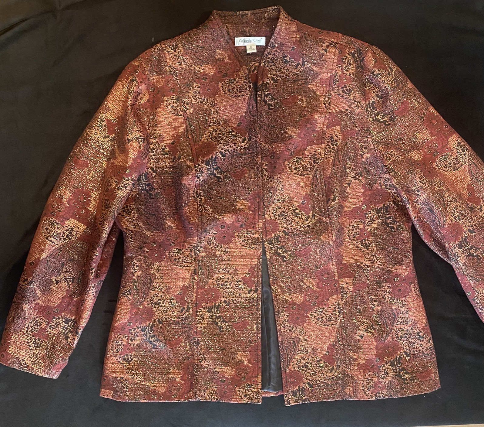 Coldwater Creek Red Orange Open Front Women’s Tapestry Jacket Size XL Preowned