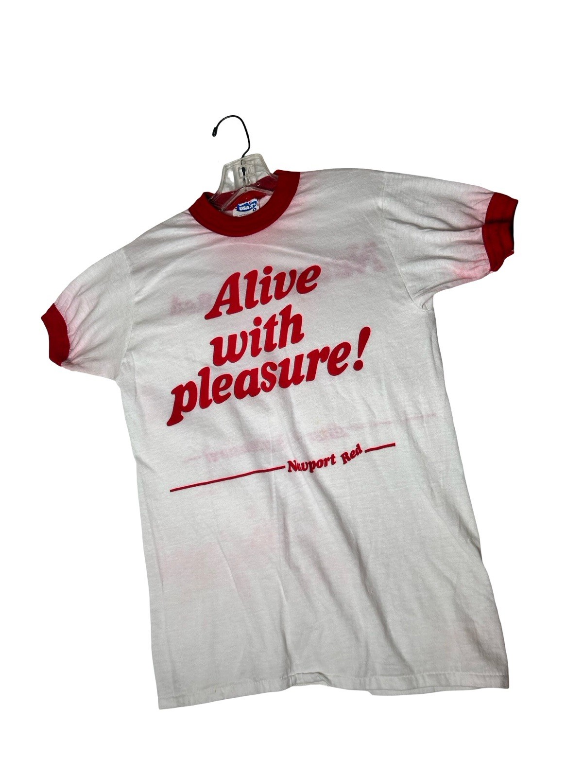 80s Newport Cigarettes Ringer T-Shirt Sz M Red Alive Pleasure Single Stitch READ