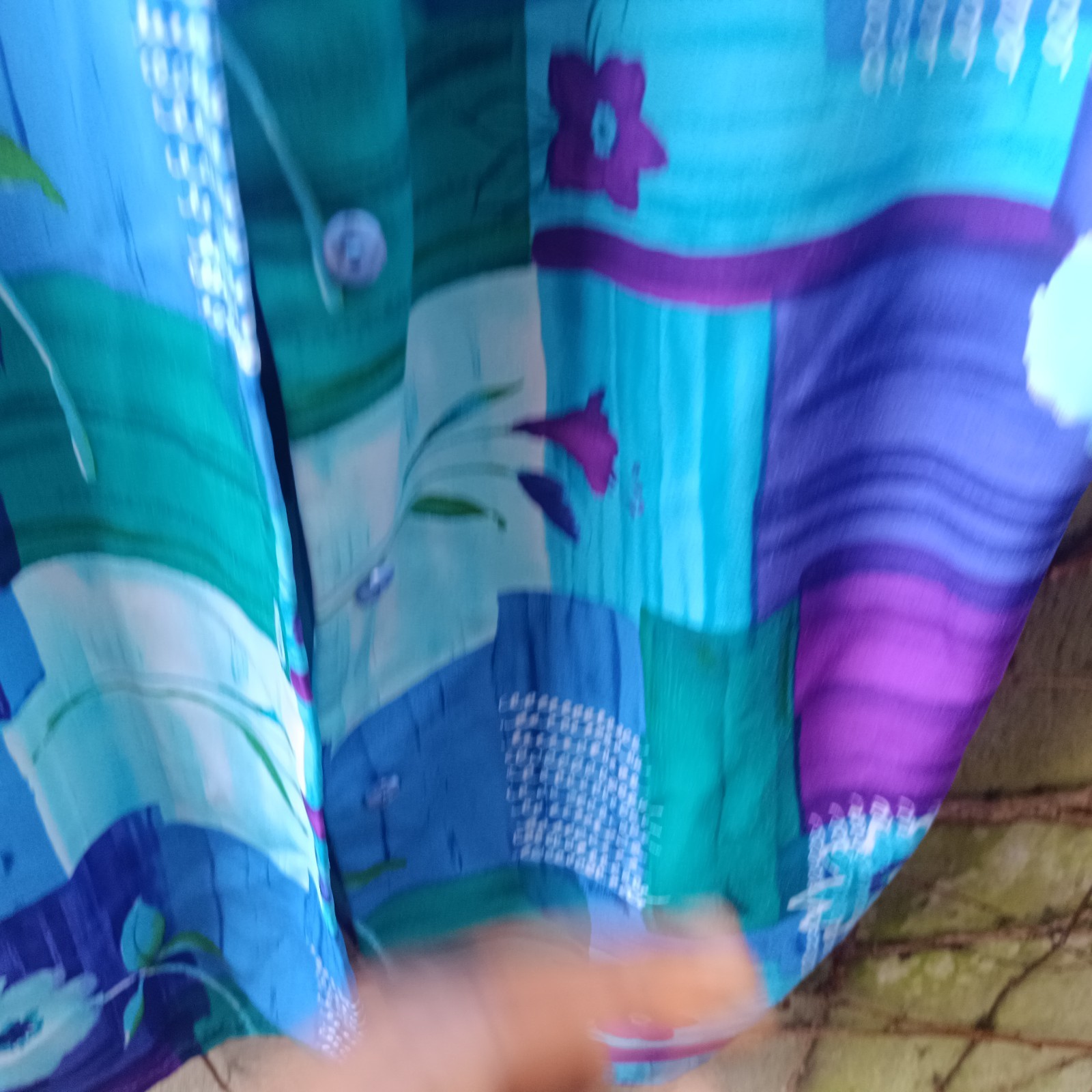 Vintage Blouse Abstract Pattern Blue Purple 90s Oversized Short Sleeve Shirt L
