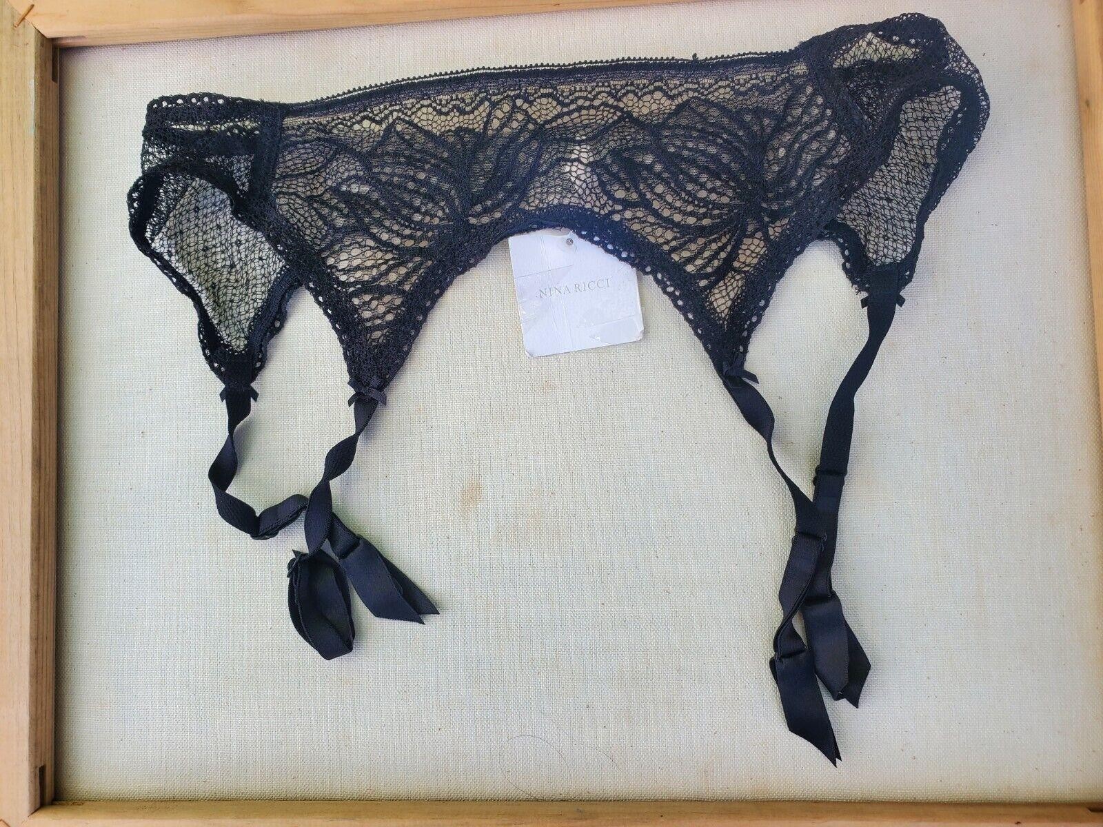 NINA RICCI France Black Lace Garter Belt Suspender Lace Trim Size US M EU 3 New