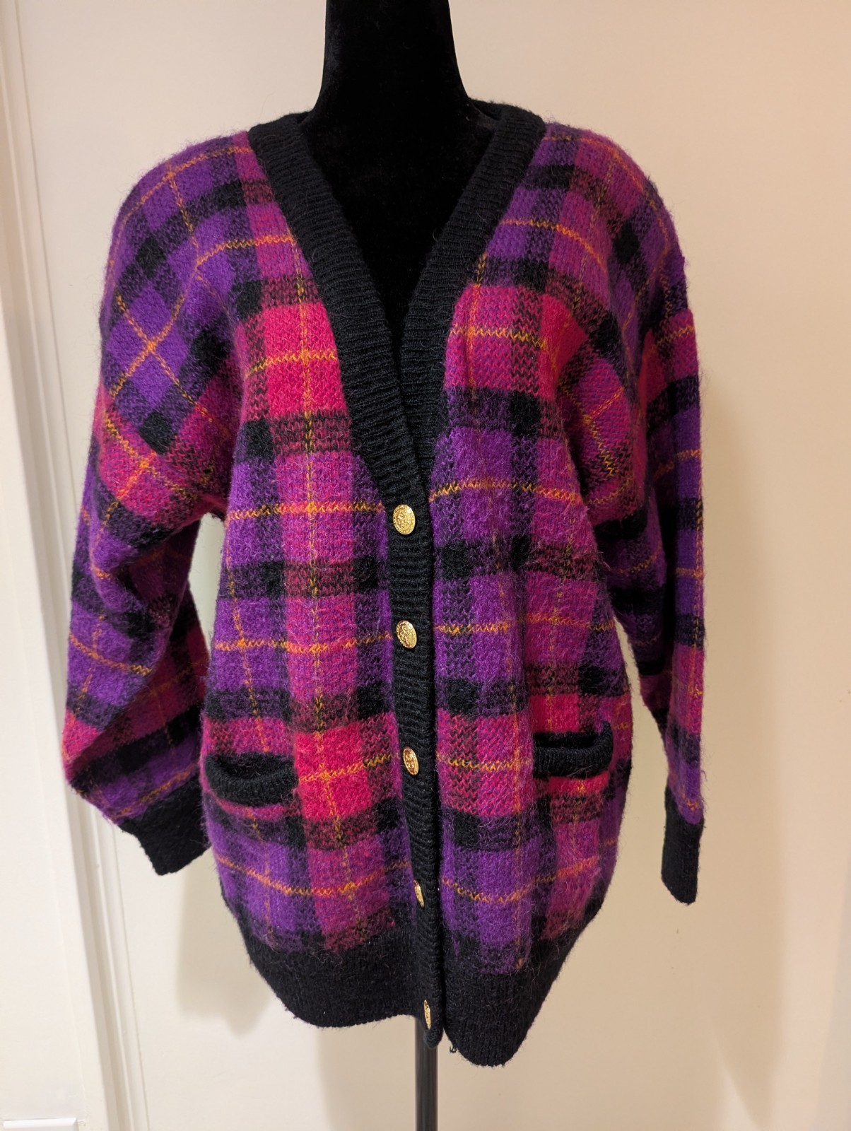 Vintage 1990s Colter Bay Knit Cardigan Sweater XL Acrylic Wool Mohair Purple
