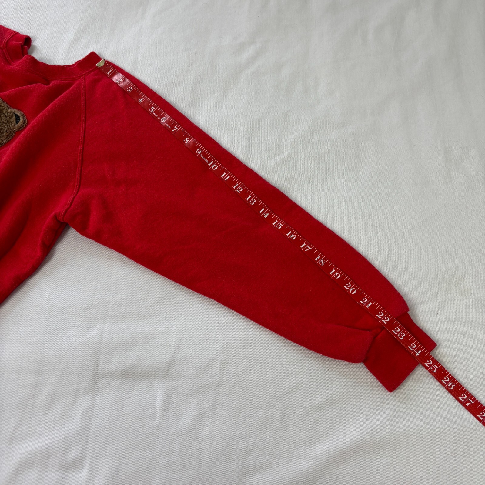 Vintage 90s Whispers Teddy Bear Red Raglan Sweatshirt Fur 3D Applique Womens XS