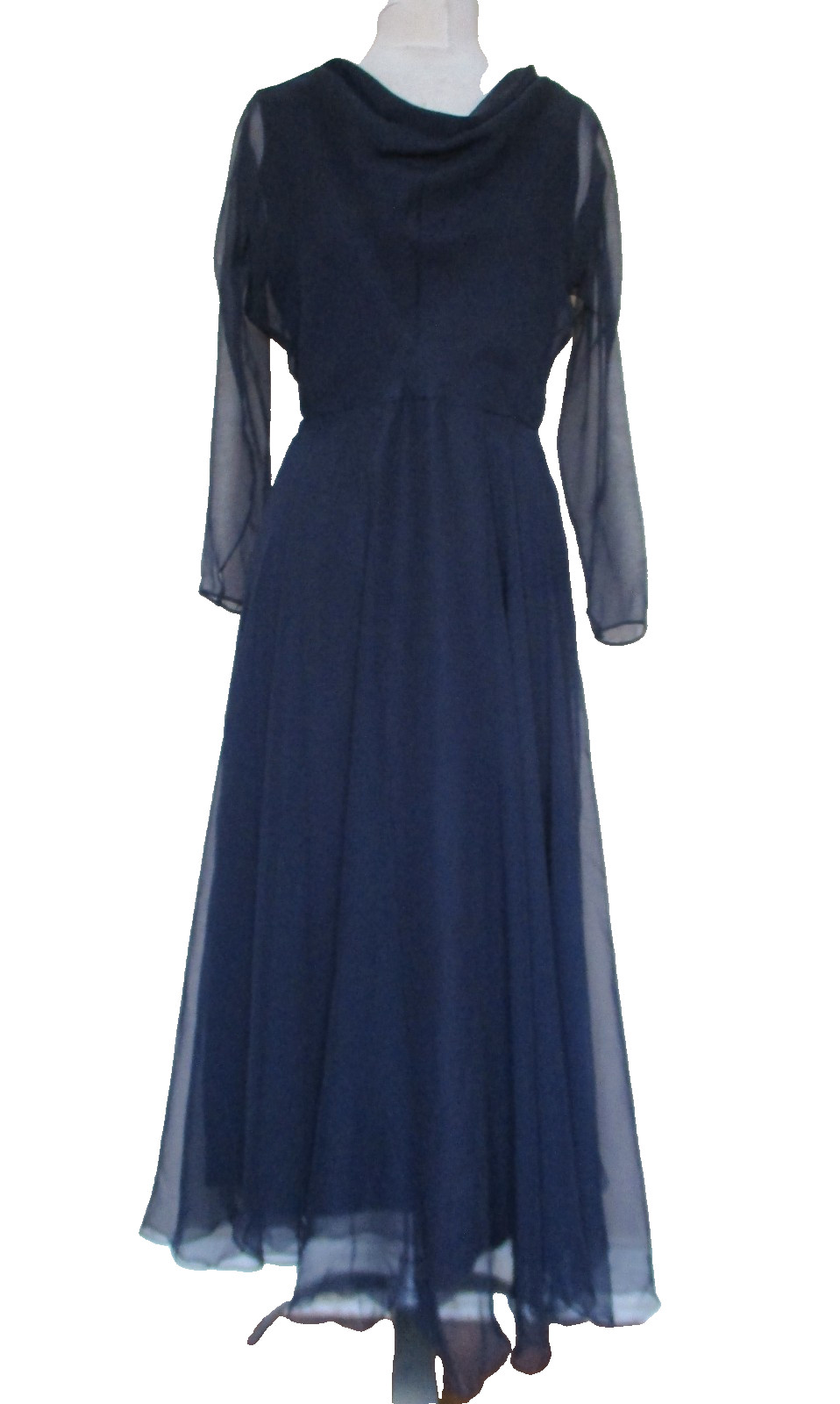 Vintage 70s Marita Anthony Muto Maxi Dress M Women Navy Blue Chiffon Gown