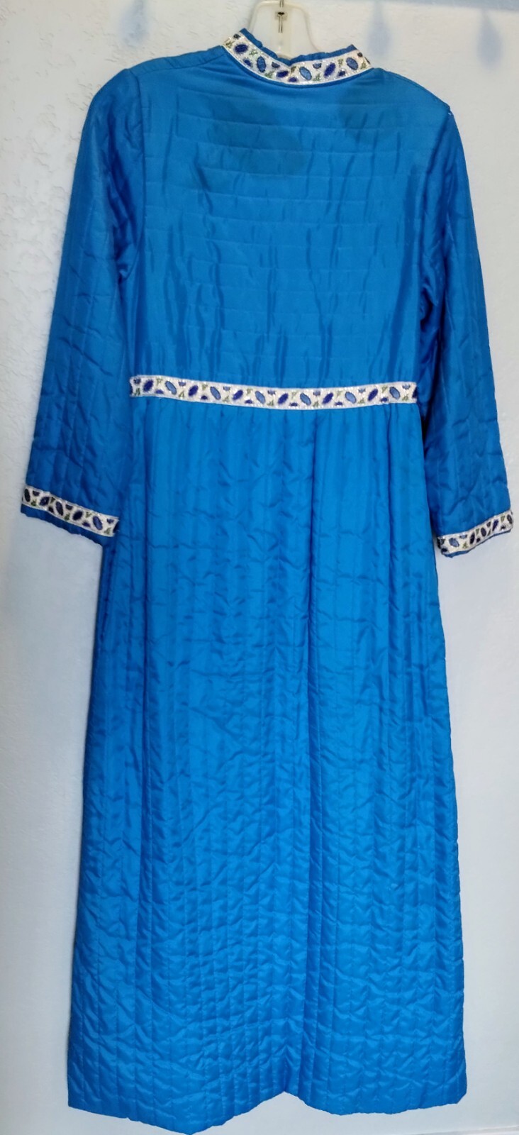Loungewear Lingere Bathrobe Dressing Gown Quilted Satin? S Trim blue Pockets