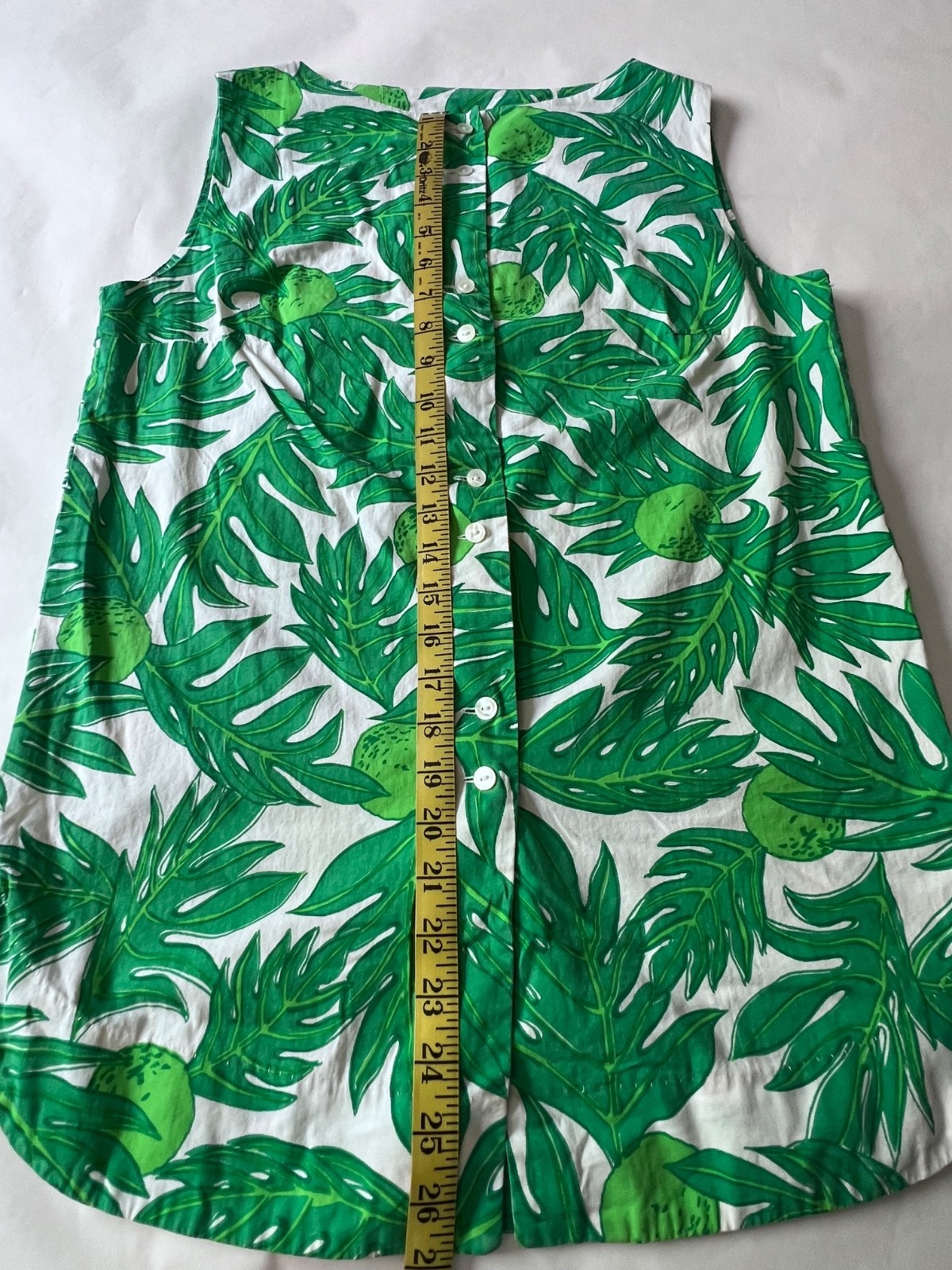 VTG 60’s Ruth Clarage Green Palm Leaves Lime Print Tunic Resort Sleeveless Top M