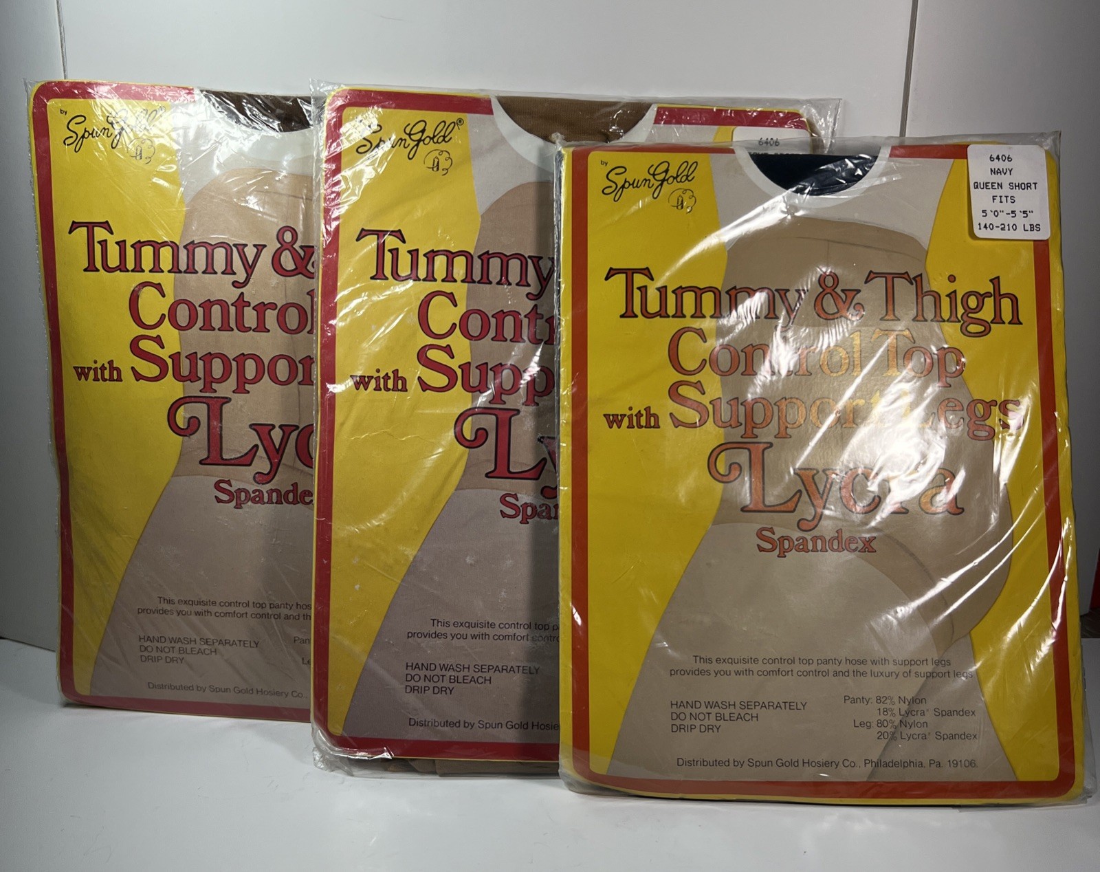 Pantyhose Spun Gold Tummy Thigh Control Top Navy Beige Suntan Queen Short VTG