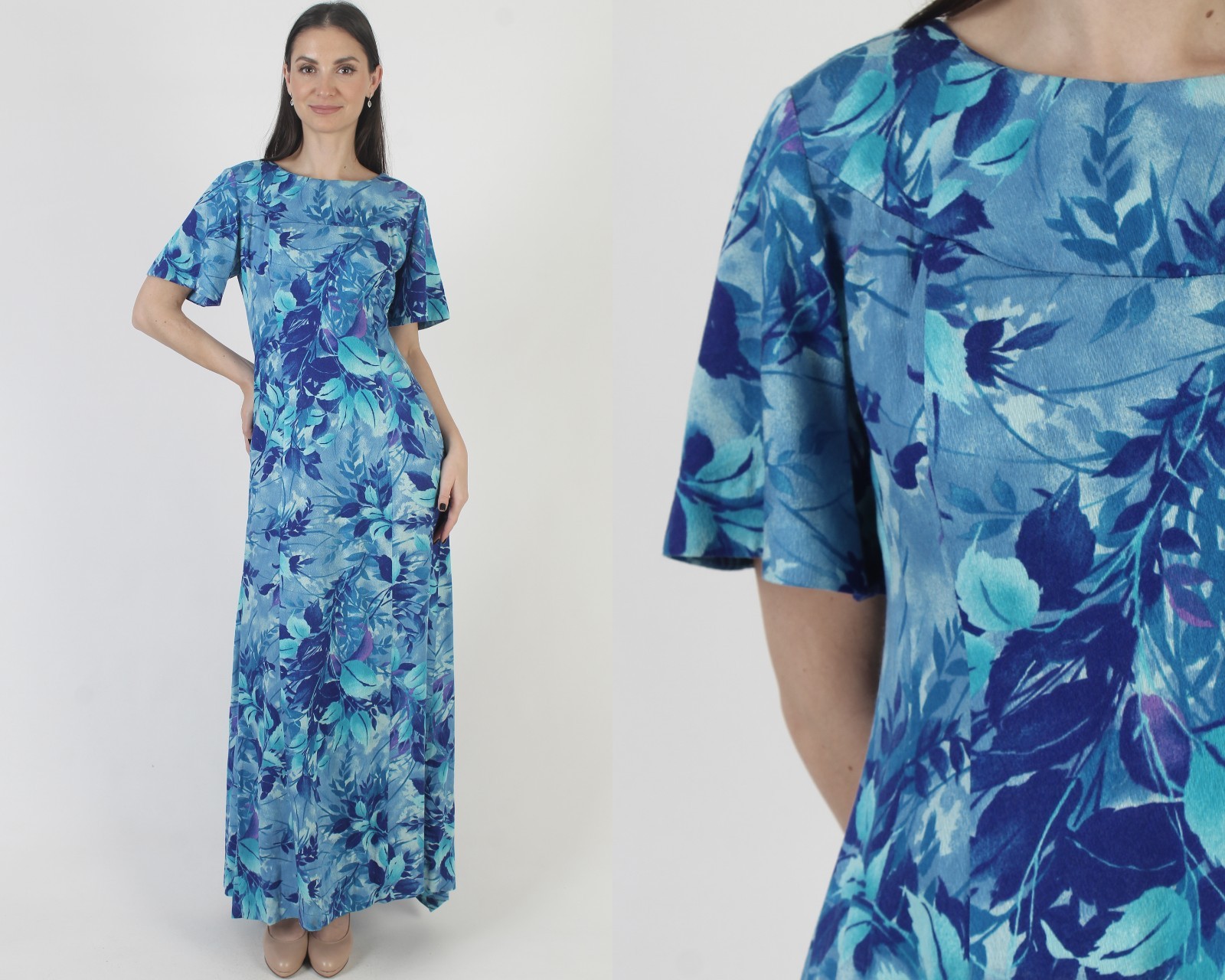 Vtg 60s Harriets Hawaiian Tiki Dress Aloha Luau MuuMuu Luau Caftan Sundress