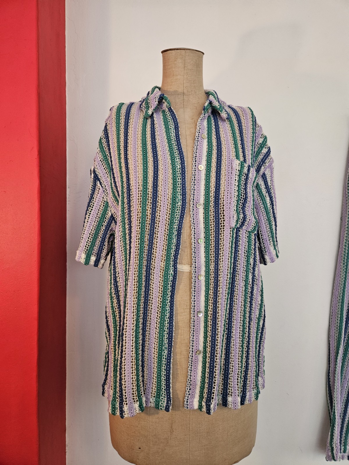 Vintage Inspired 70s Net Cotton Hippie Outfit Shirt Top Pants Flare Size XS-S-M