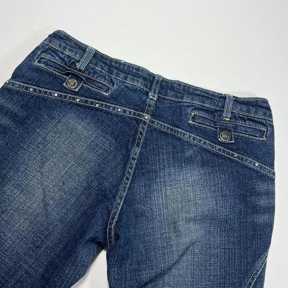Vintage Y2K Flared Crest Jeans with Rhinestone and Side Seam Embellishments
