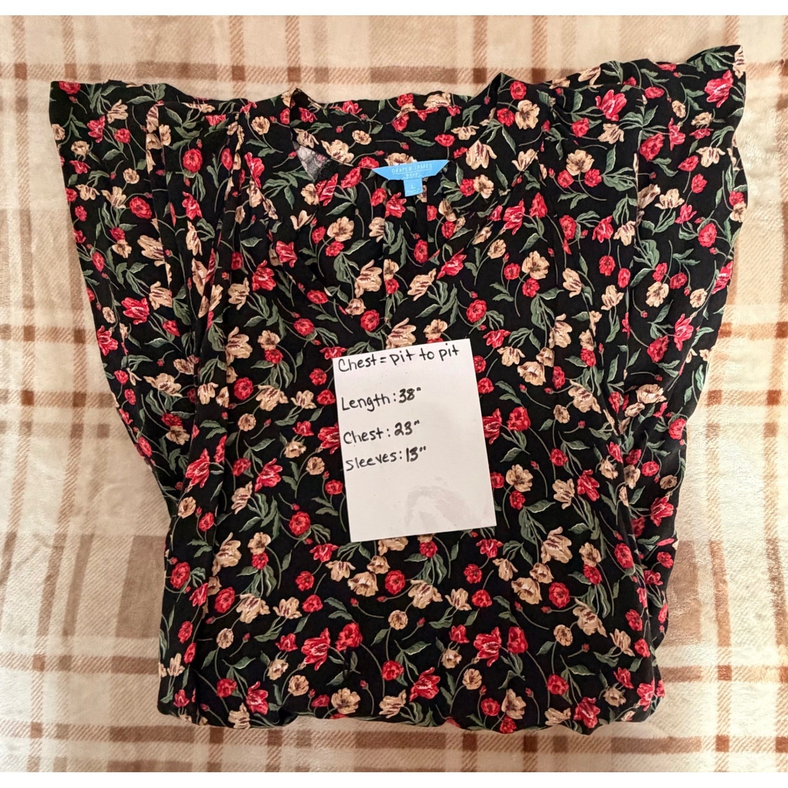 Draper James RSVP Floral Long Sleeve Mini Dress Womens L Black Cottagecore Boho