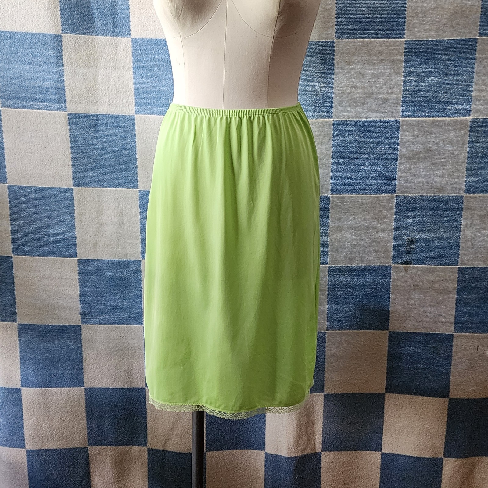 1960s Neon Lime Green Half Slip Lingerie Skirt Vintage XS-M