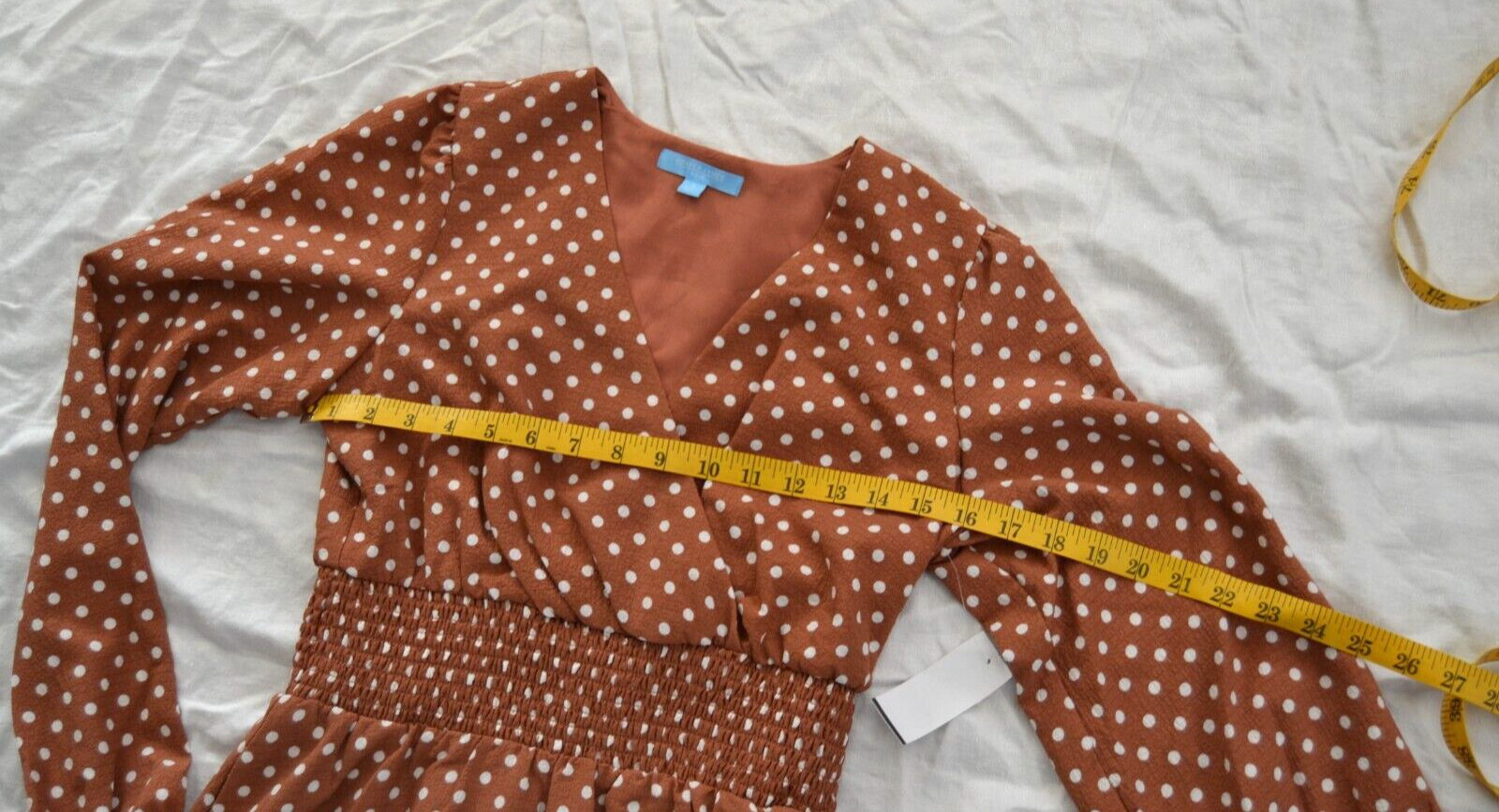 DRAPER JAMES Empire Waist Lined Dress BROWN/WHITE Polka Dots Size S Vtg Kohl’s