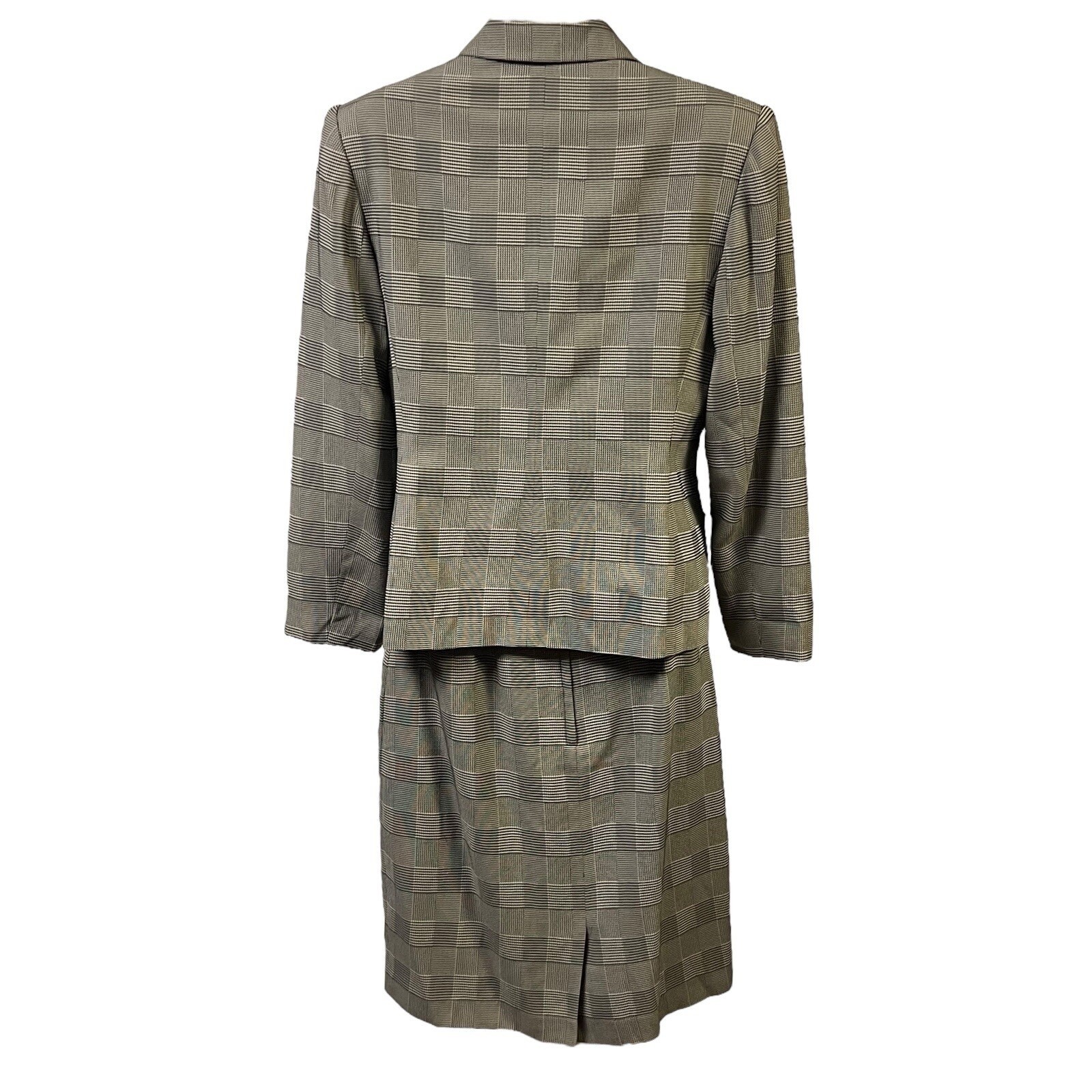 Petite Sophisticate 2PC Suit Set 10P Grey Black Plaid Vintage Classic Career