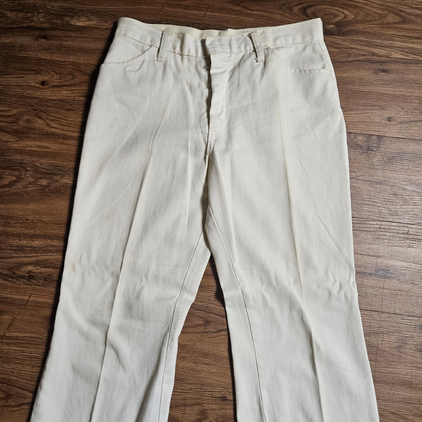 Vintage 70s Mushroom Butterfly Embroidered Flare Jeans 30×29 Scalloped Hem Boho