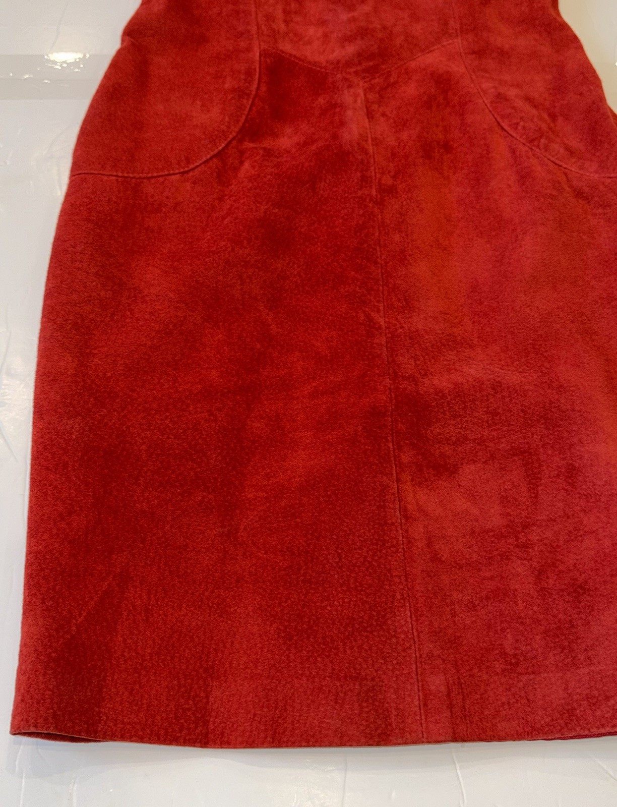 VTG 90’s Leather Ranch Red Mini Suede Cocktail Dress Padded Shoulders Sz 0 NWT