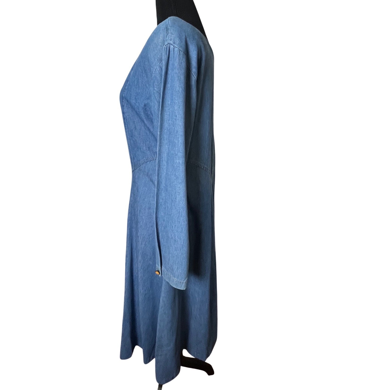 Vtg Womens Denim Long Sleeve Midi Dress Tickets California 80s Western Prarie LG