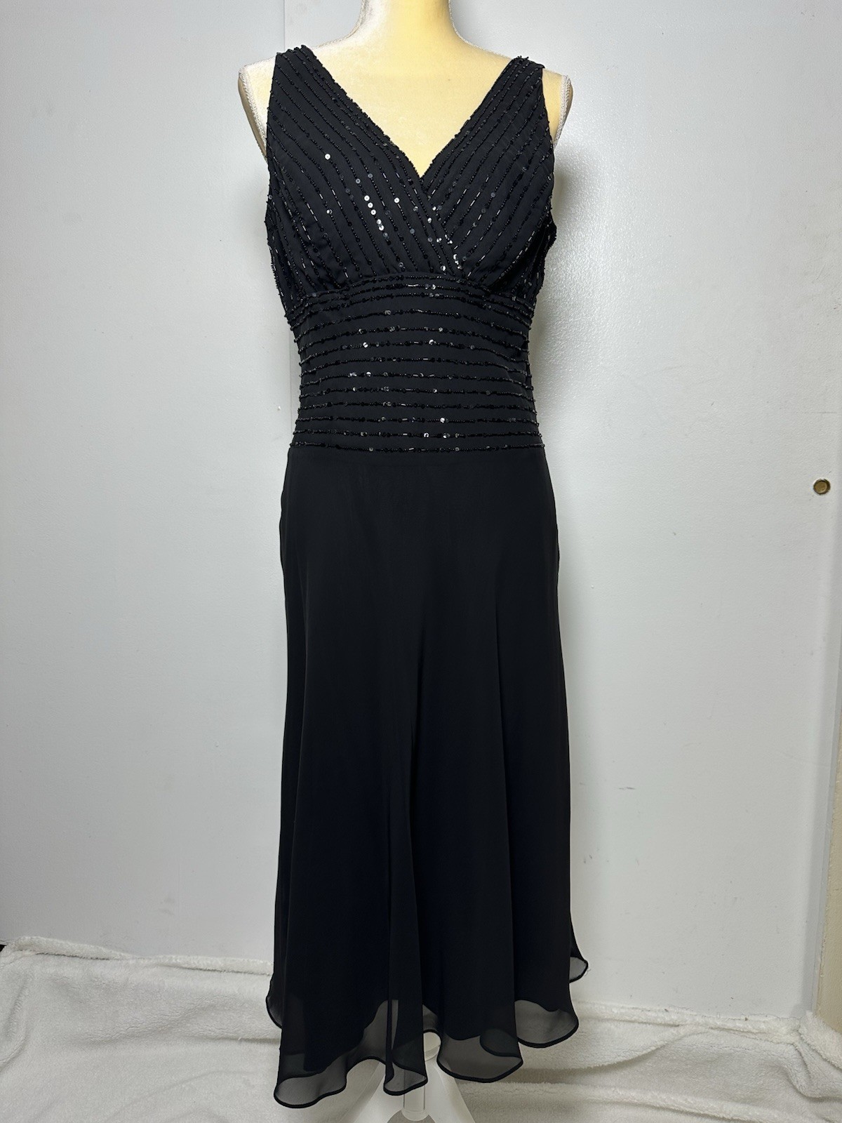 Vintage Y2K S.L. Fashions Beaded Midi Dress Flared Hem (Tag 12,Like Size M)