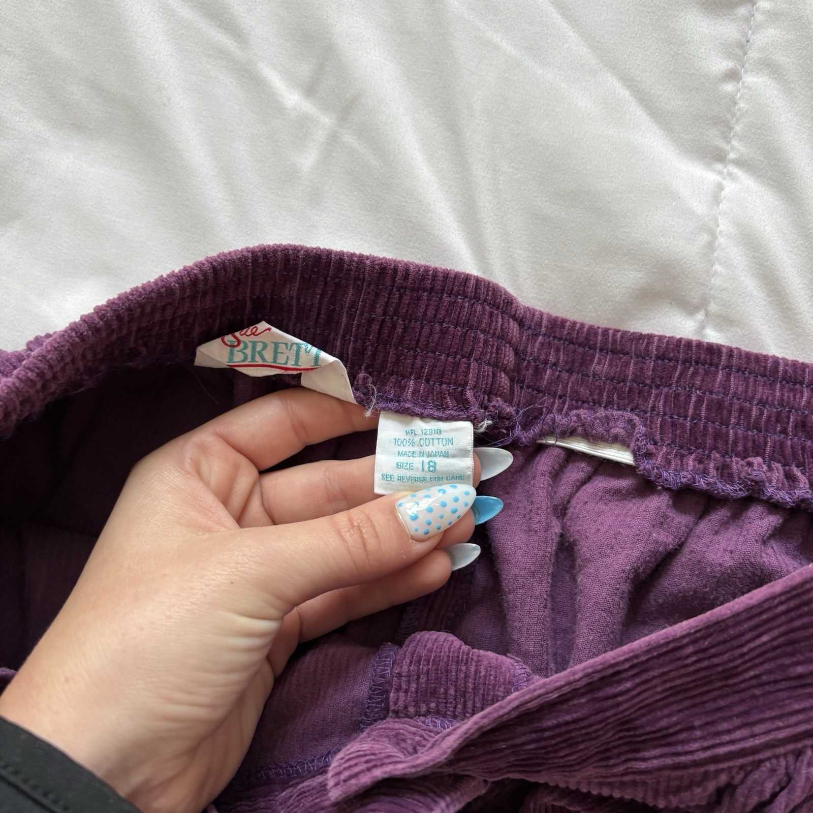 Vintage 80s Purple Corduroy Button Front Midi Skirt Womens 18 100% Cotton Retro
