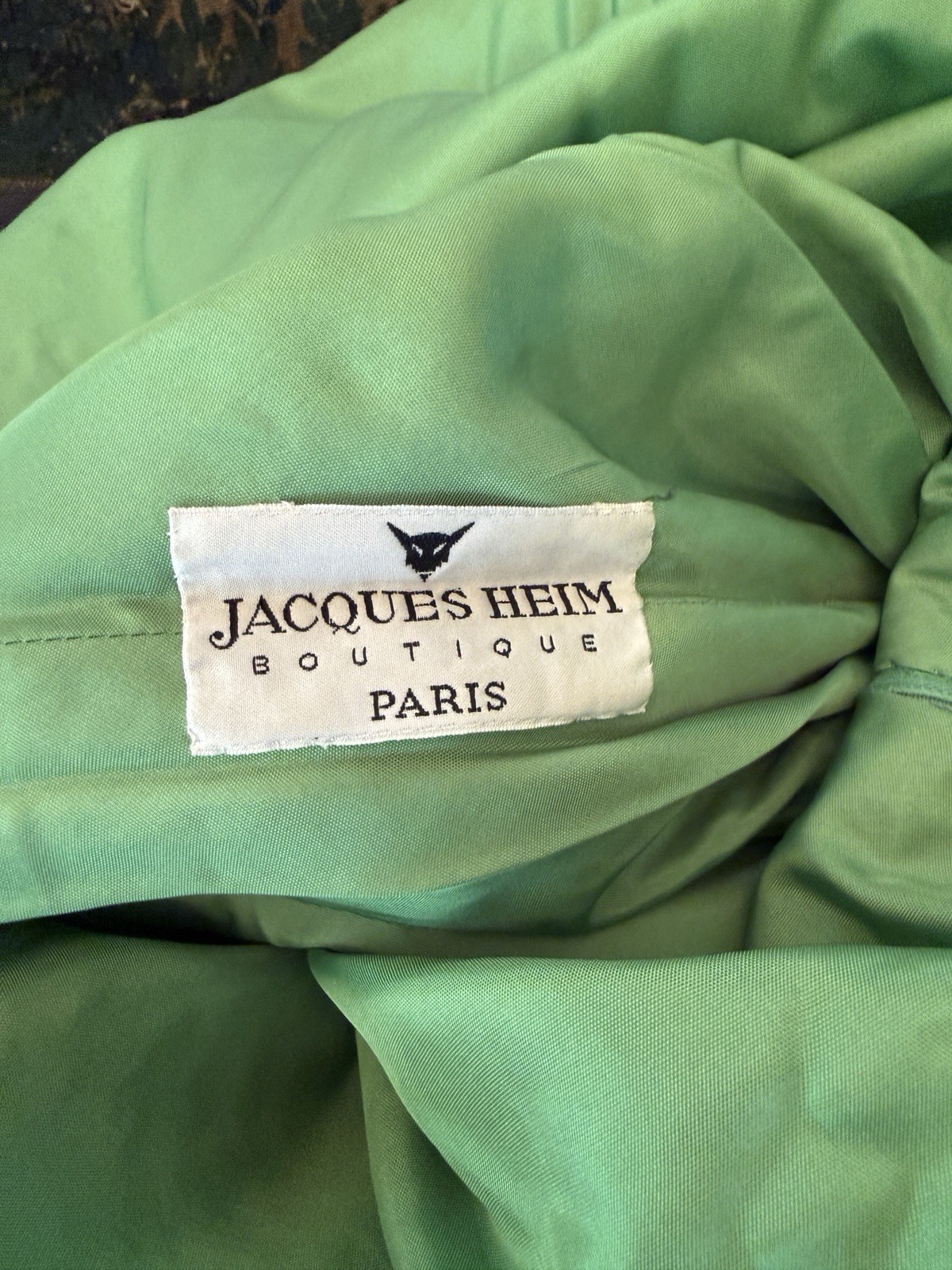 VINTAGE FRENCH LABELLED JACQUE HEIM 1960 EMERALD MINI DRESS