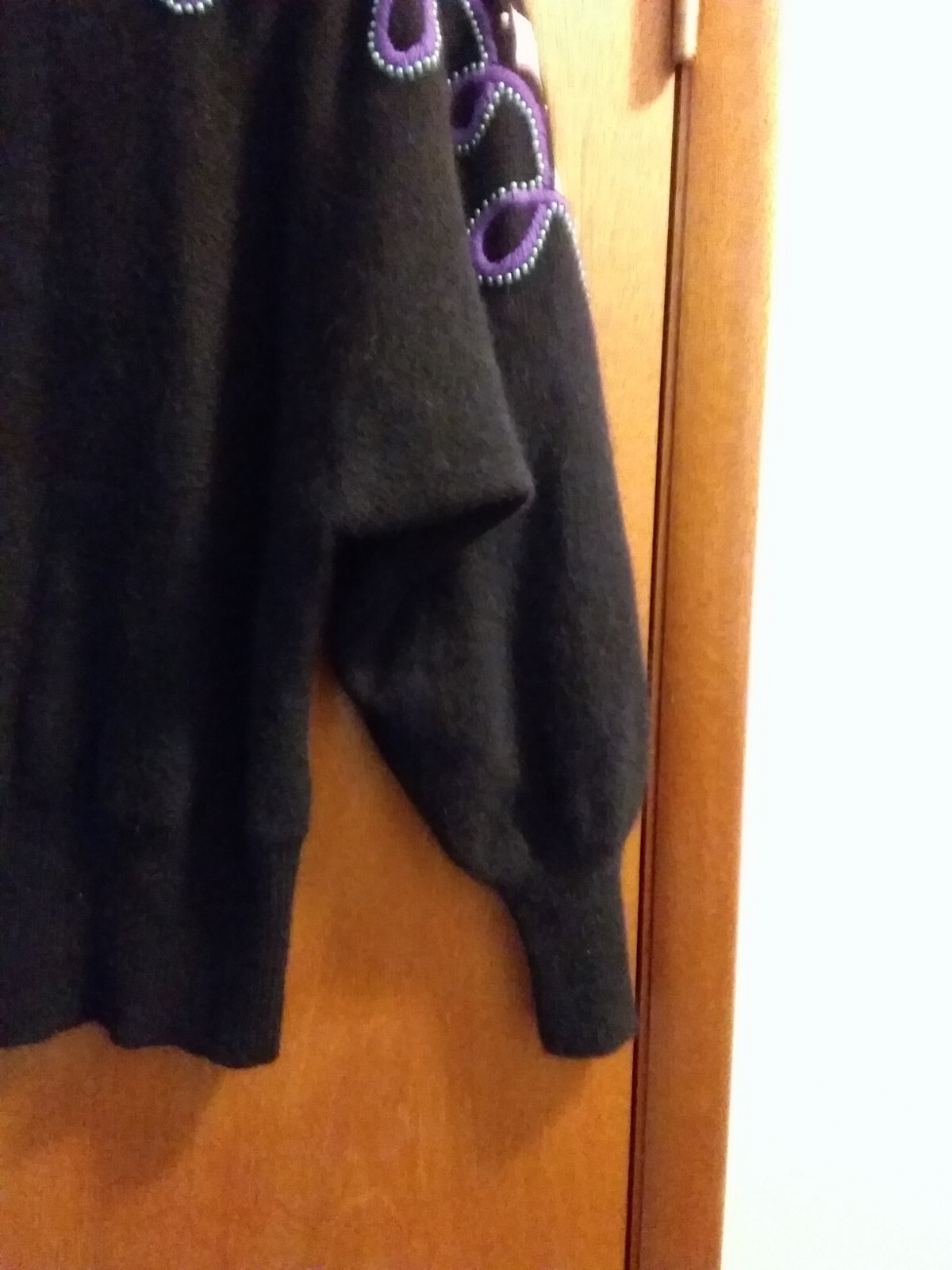 Vintage Sara Frederick Angora Lambswool Sweater Pullover Black Embellished Sz L