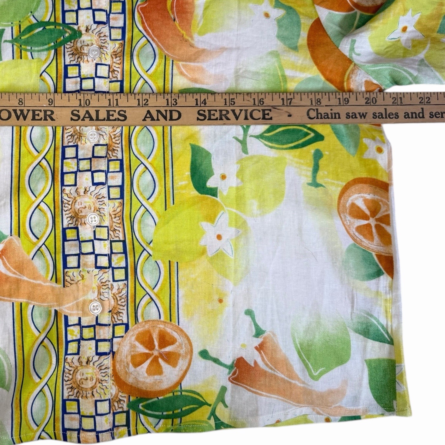 Vintage Hester & Orchard Citrus Print Button-Up Shirt Hawaiian Style Resort Med