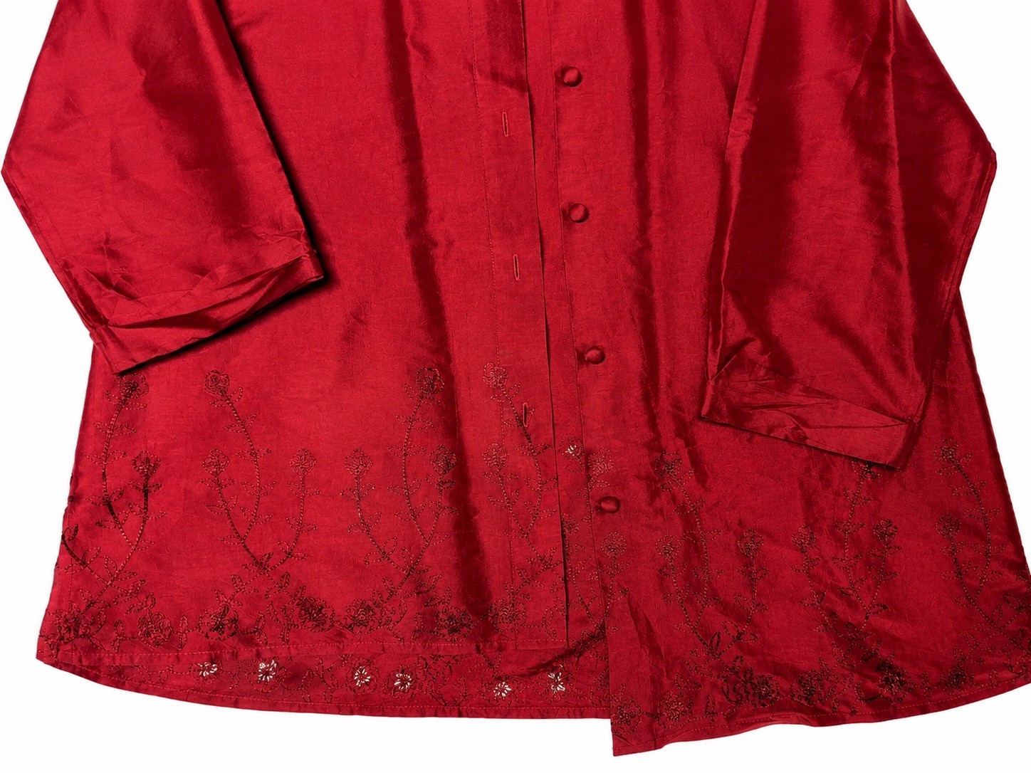 Vintage Parisian Signature Red Silk Embroidered Blouse Size 10