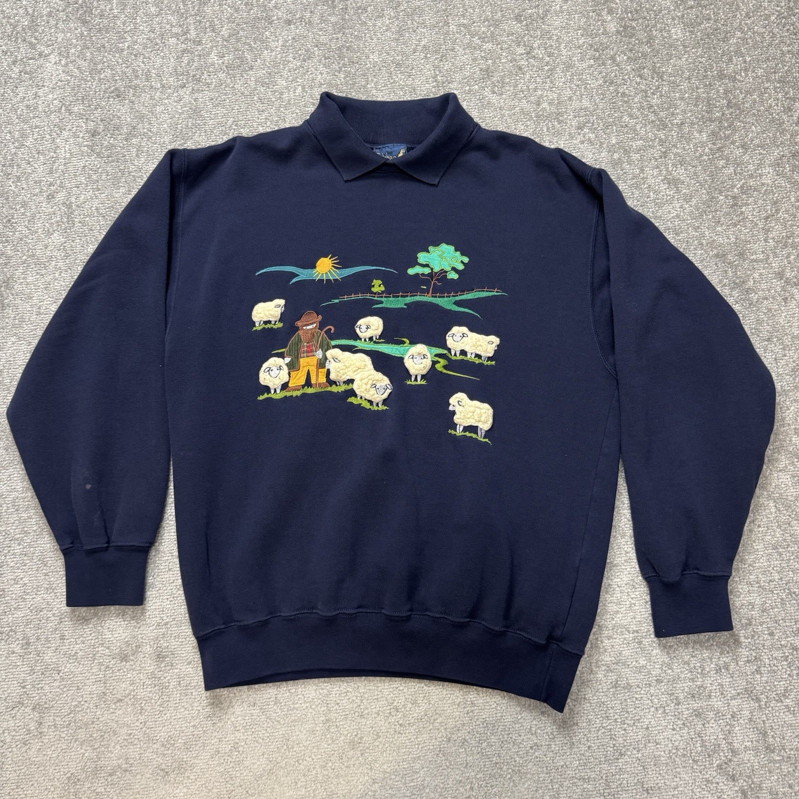Vintage 90’s Tulchan Collared Sheep Embroidered Cottagecore Blue Sweater Size M