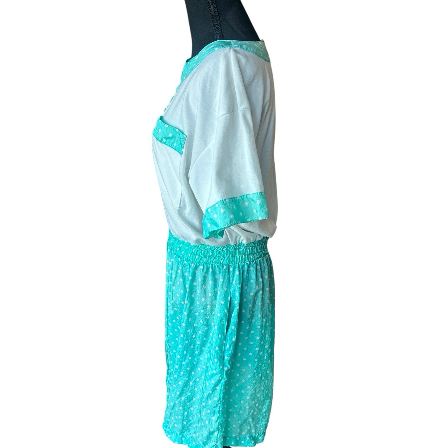 Vintage 80s Adolfo Sport Polka Dot Romper & Windbreaker Set Size L Teal