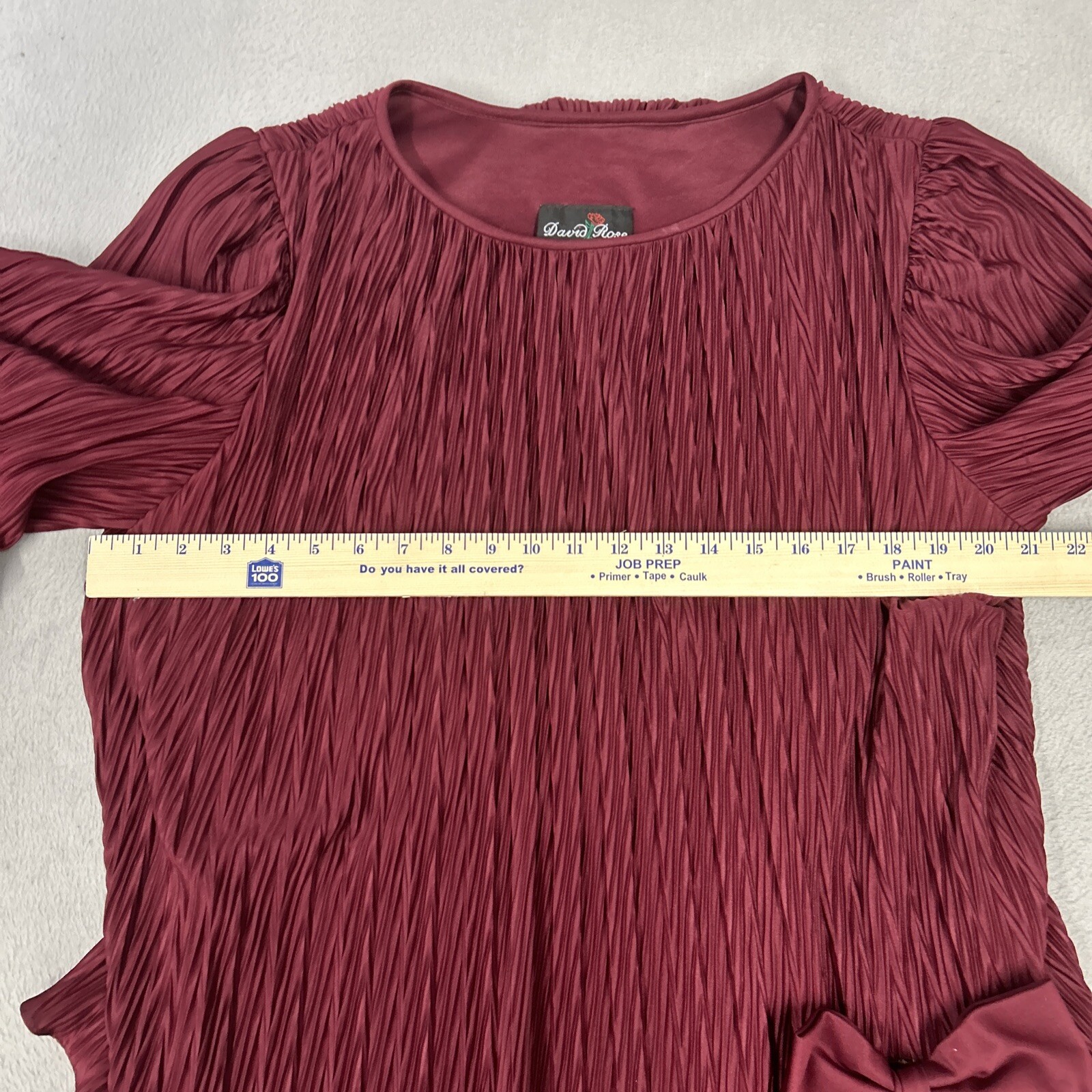 David Rose Dress Womens Size 14 Burgundy Pleated Holiday Party Vintage 80’s USA