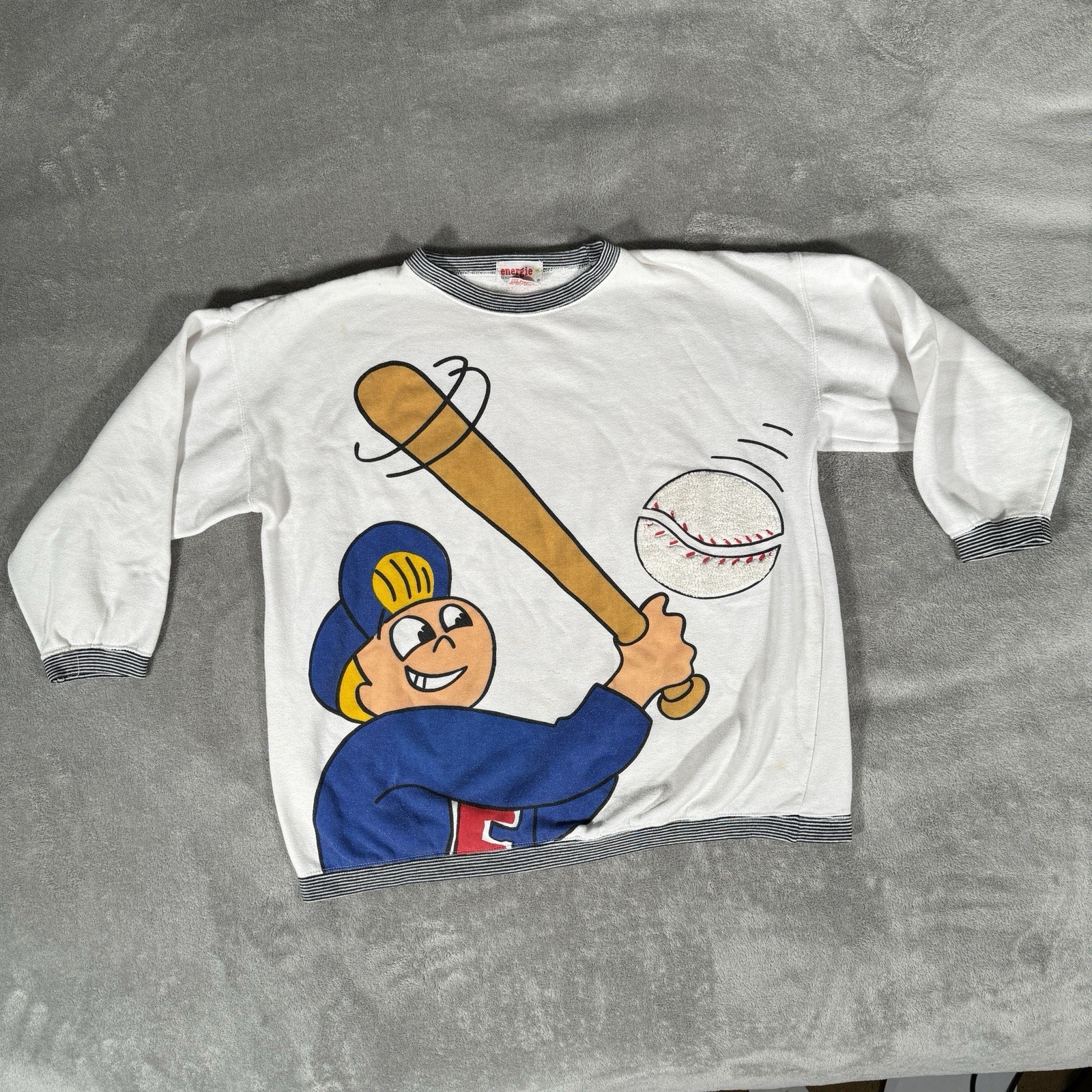 Vintage Sweatshirt Small Energie Bi Currants Baseball Sweater Cartoon 1990’s