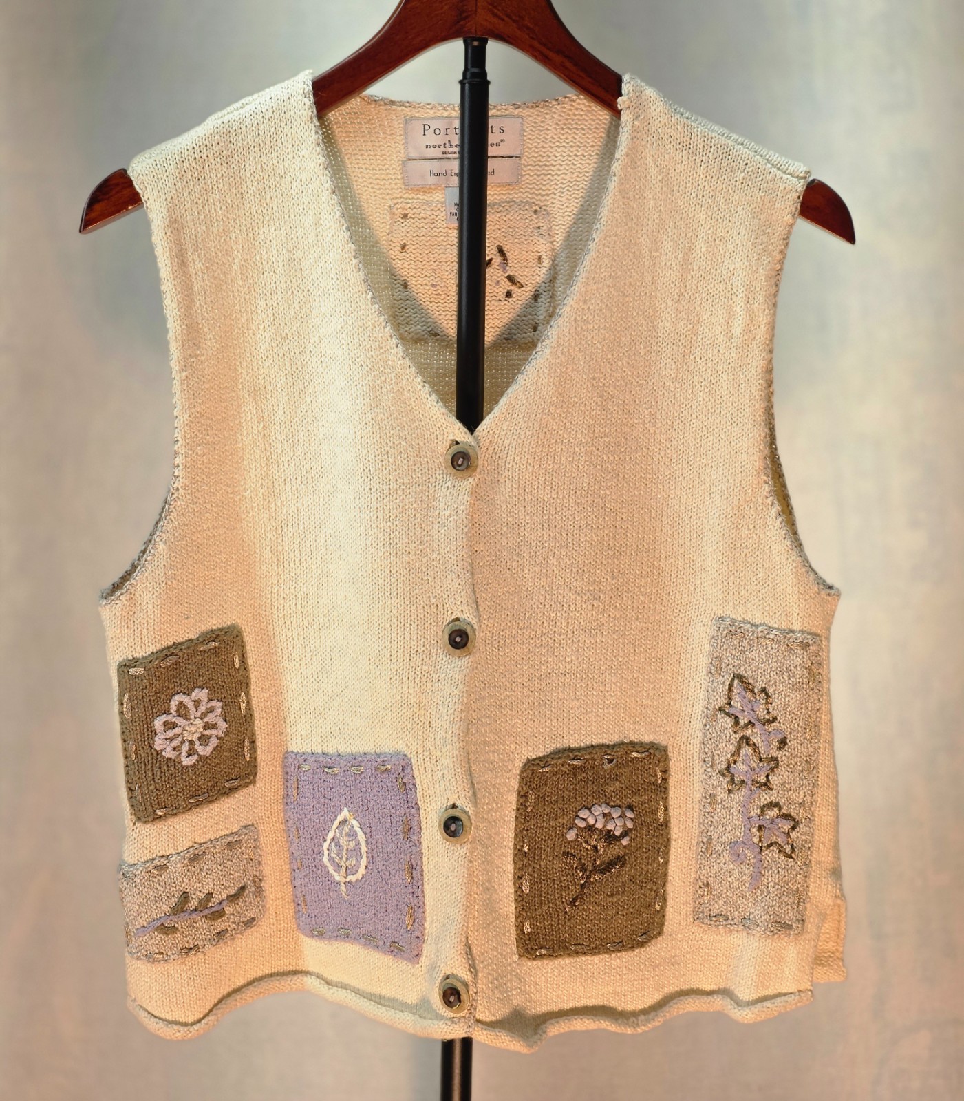 Vintage Portraits By Northern Isles Hand Embroidered Patchwork Sweater Vest (S)
