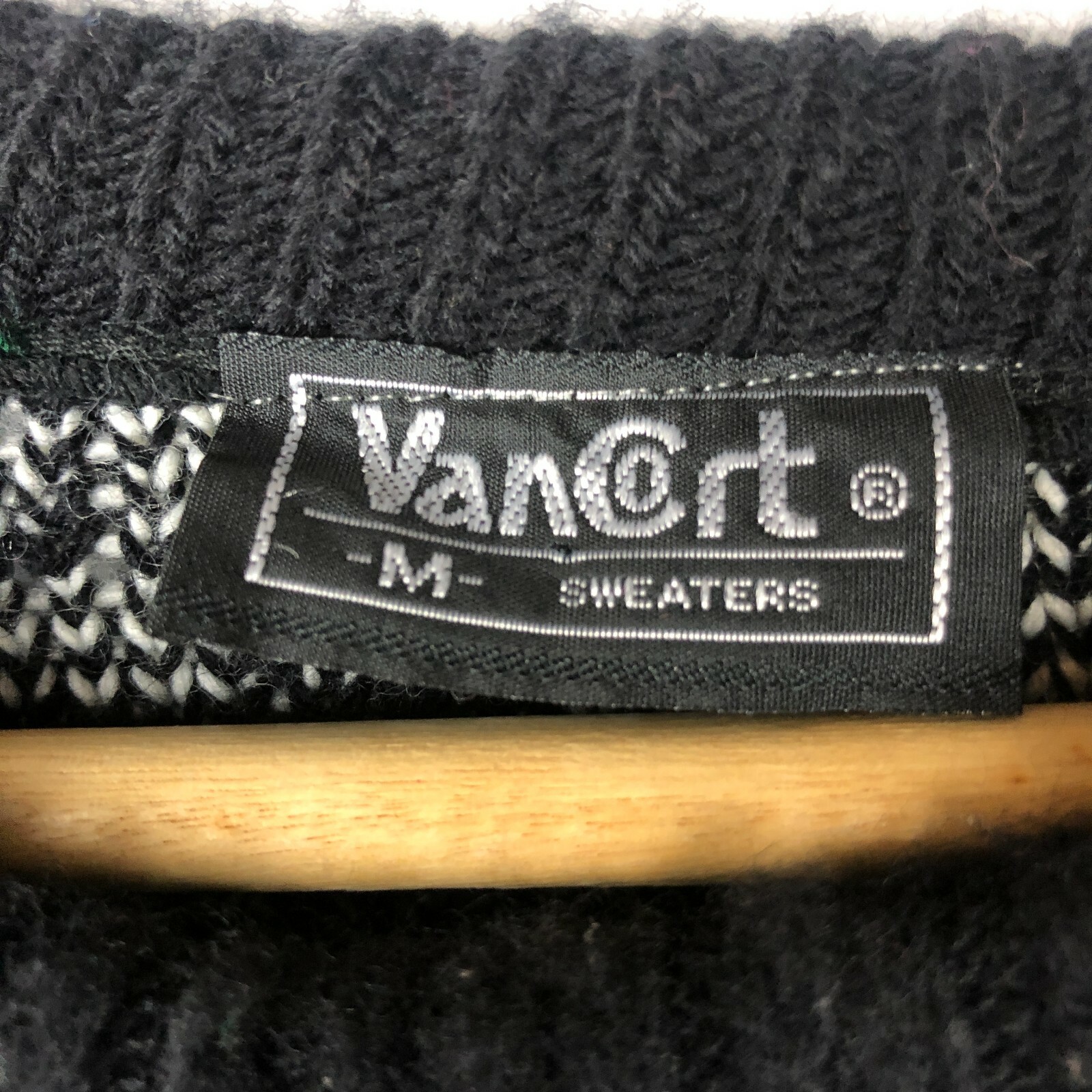 Vintage Van Cort Chunky Knit Sweater Womens Size M Retro 80s Black White