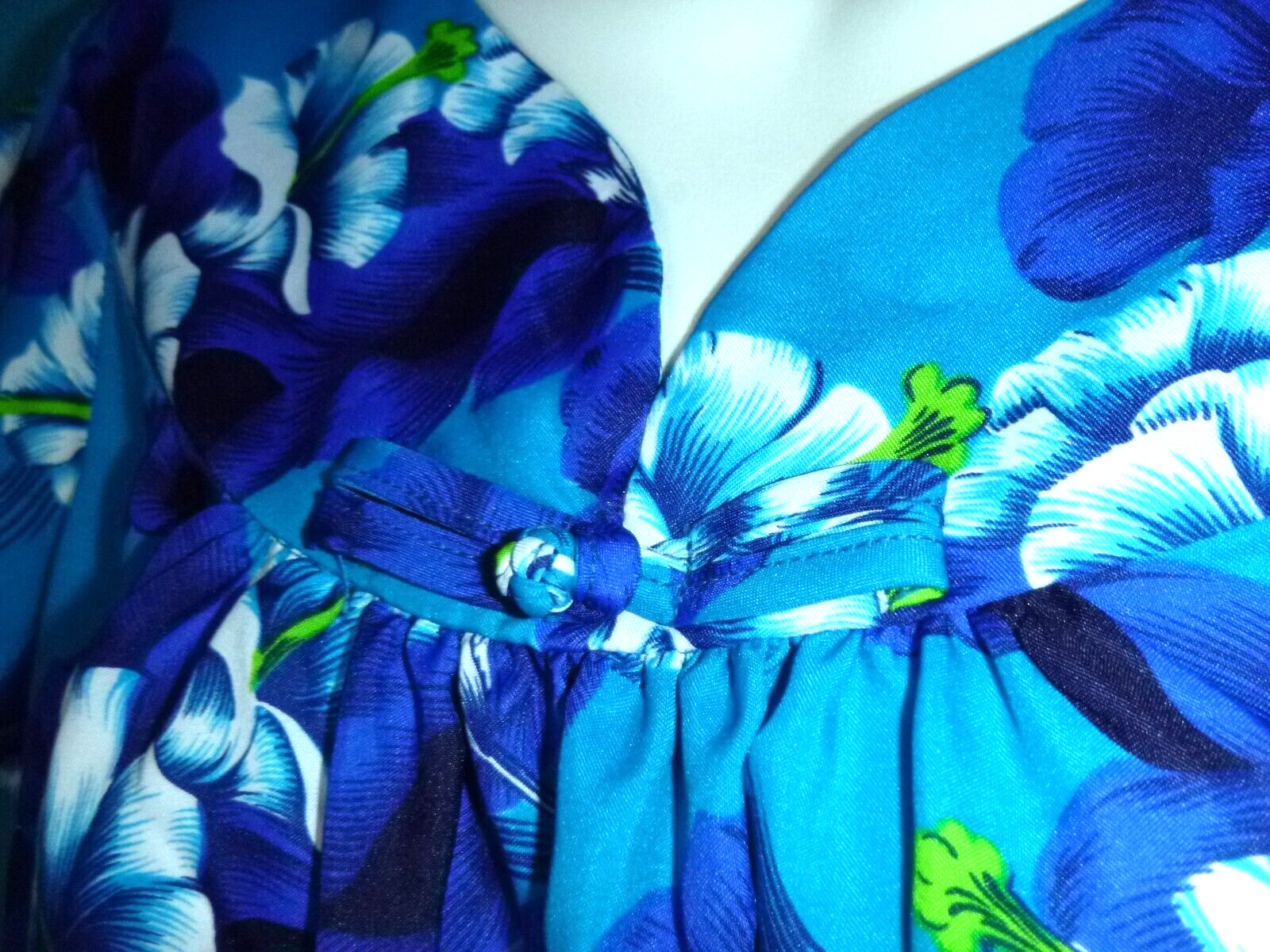 Vtg 60s 70s Ti’a Hawaiian House Dress MuuMuu Blue Aqua Floral Sz S/M