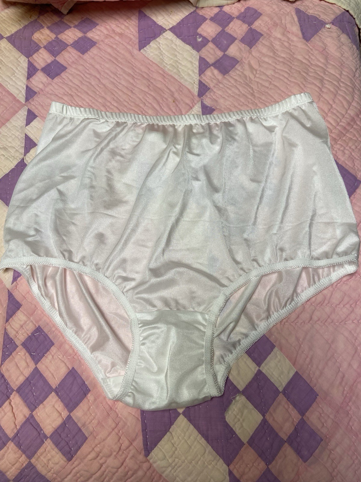 Vintage Granny White Panty Silky Nylon Sissy Brief Size 9