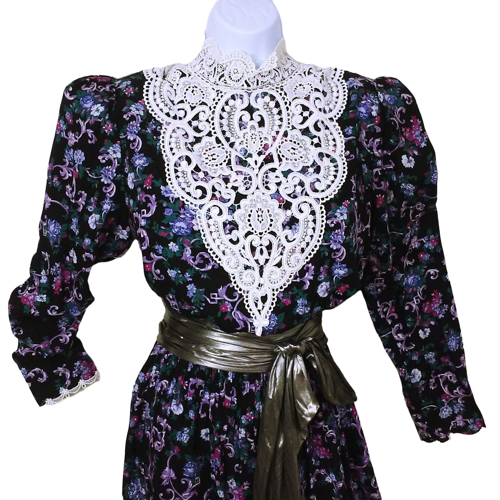 Vintage ’87 Scott McClintock 2-pc Set Victorian Lace Blouse Skirt Dark Floral