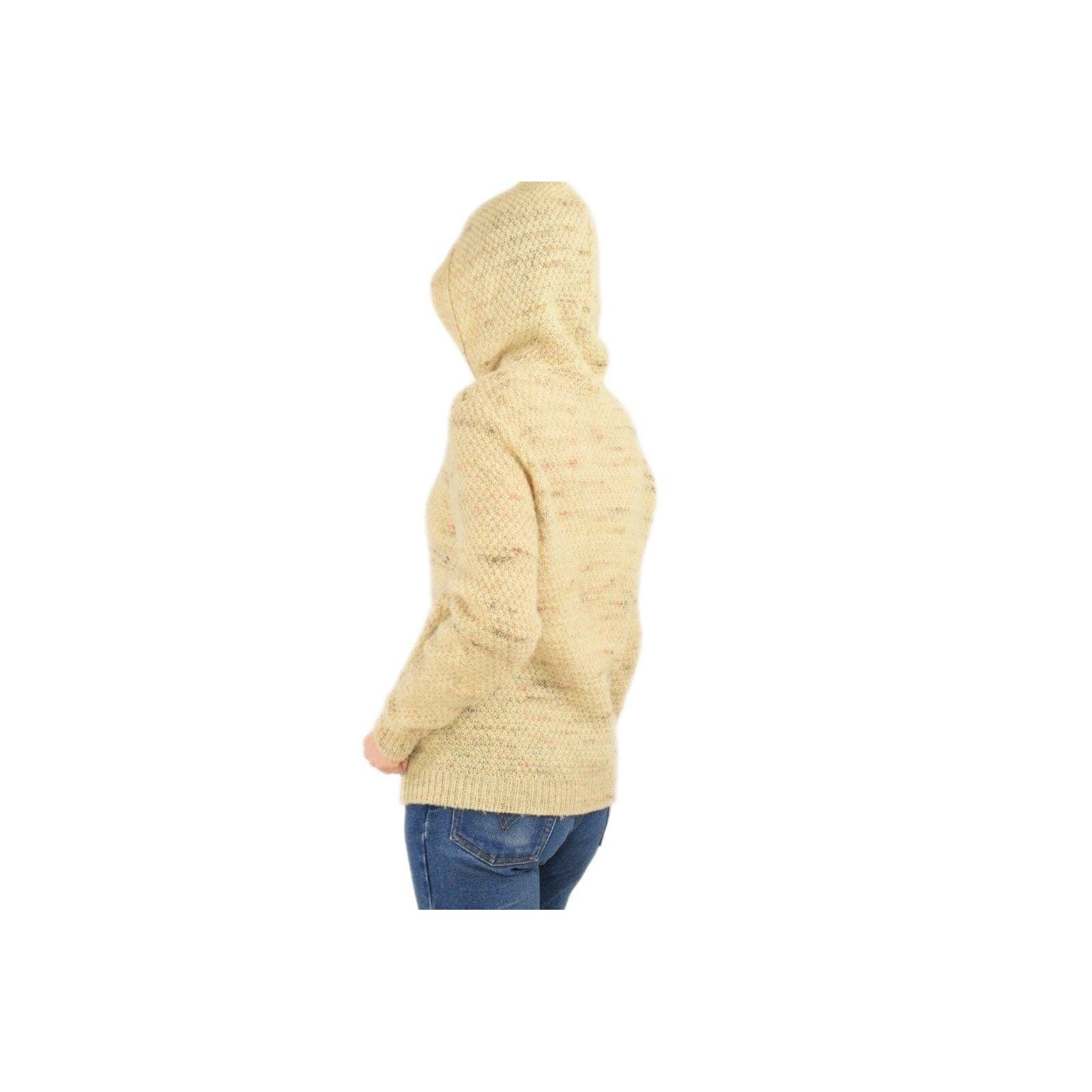 70s Vintage Oatmeal Beige Wool Hoodie Zip Front Sweater M/L Unisex Women Mens
