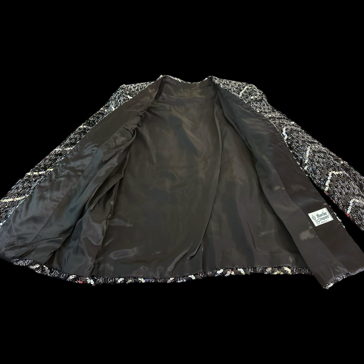 Vintage 80s Glam Formal Black & Silver Zig Zag Barclay Square Blazer Jacket