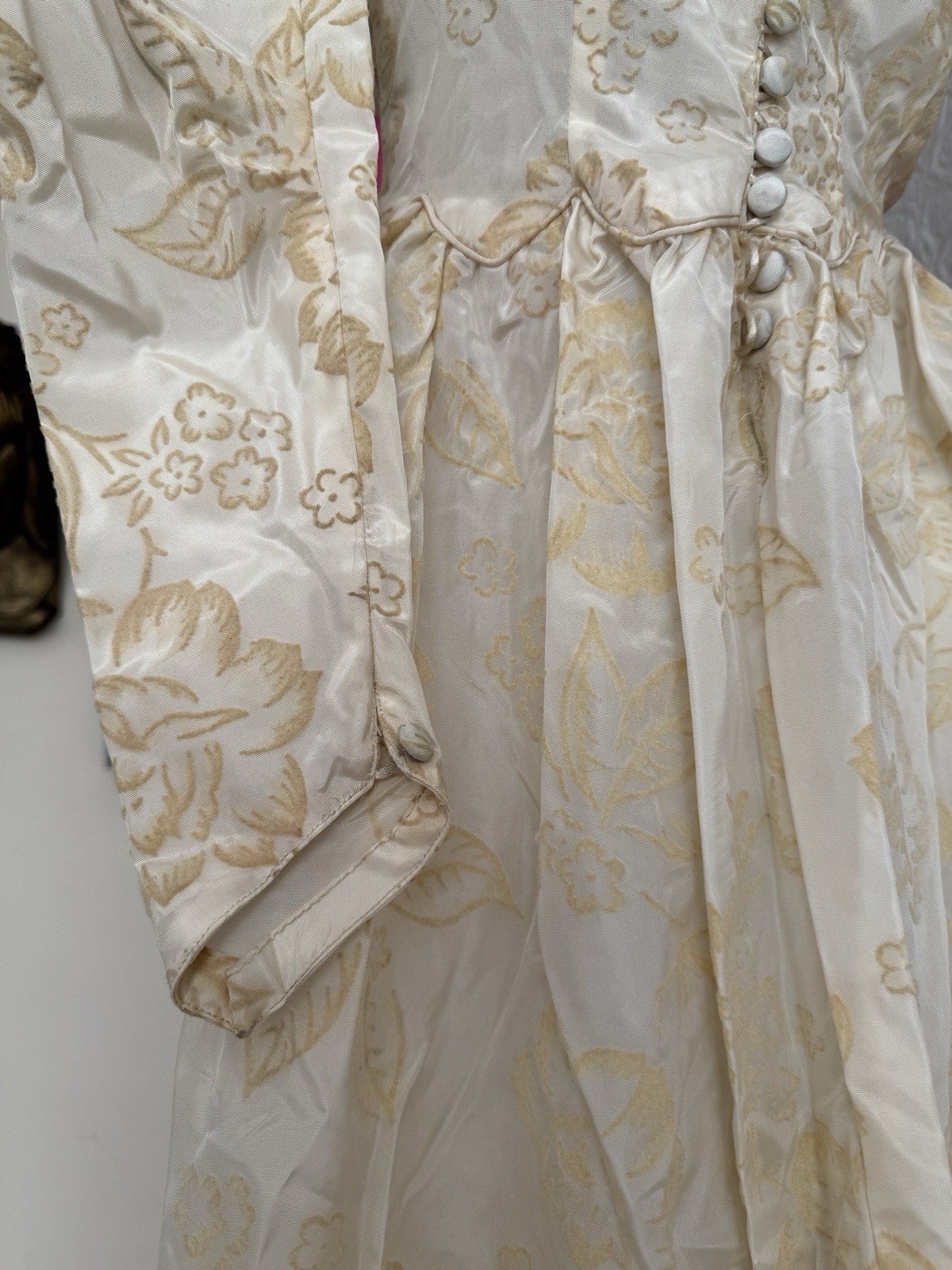 Vintage 1930s wedding gown puff sleeve flocked floral ivory dress-antique bridal