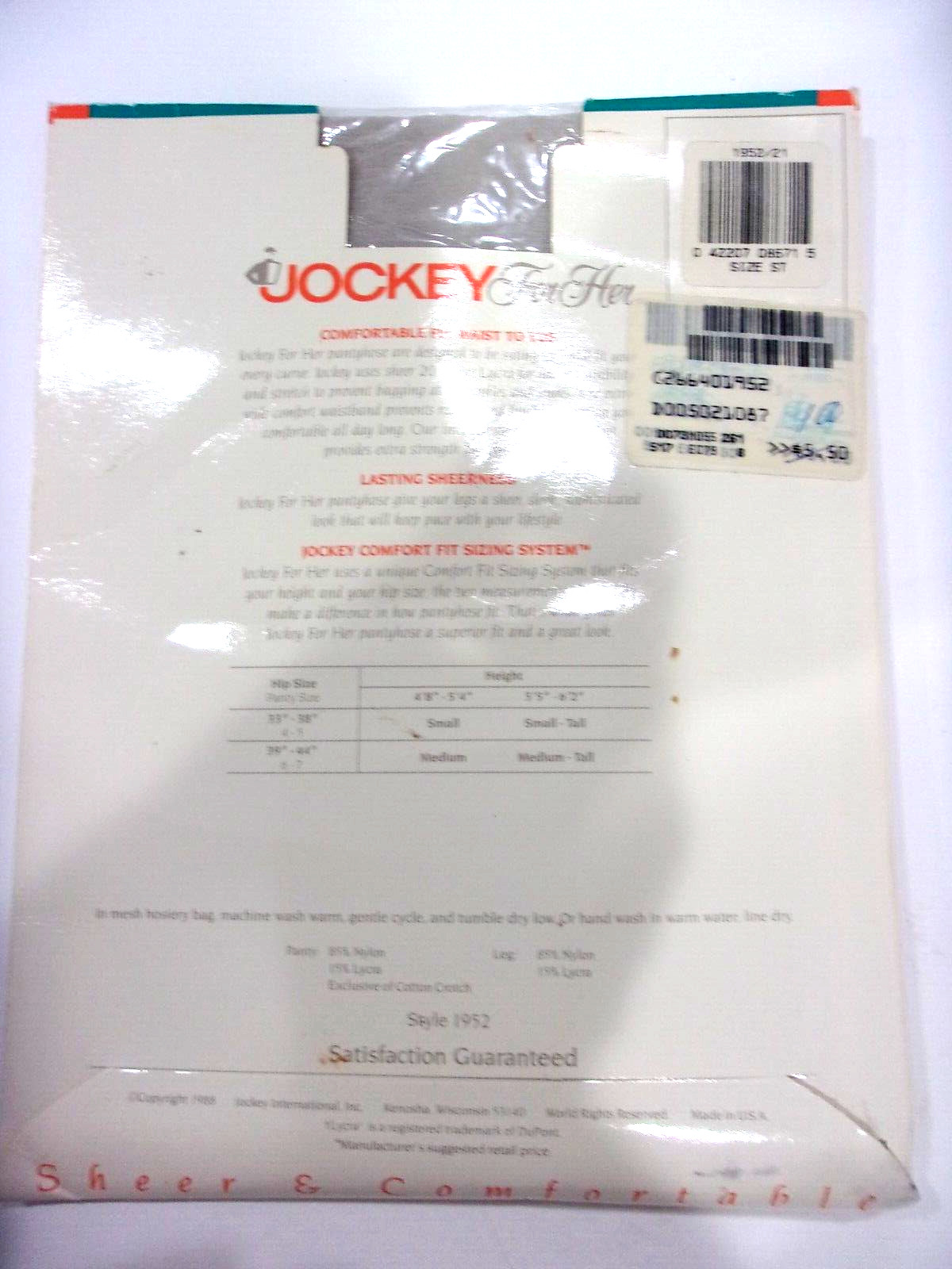 New Vintage Model Jockey for Her Womens Sheer Pantyhose Small S Tall Grey Mist
