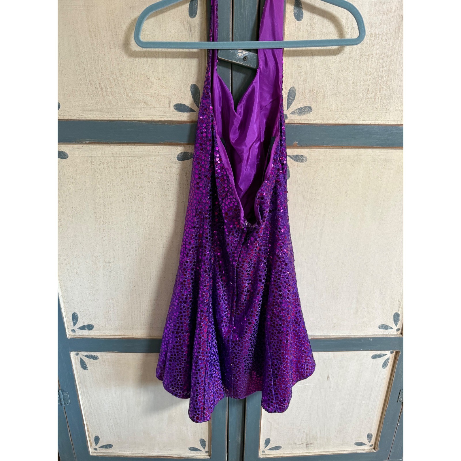 Vintage Flirtations Alfred Angelo Purple Sequin Halter Dress Prom Party USA