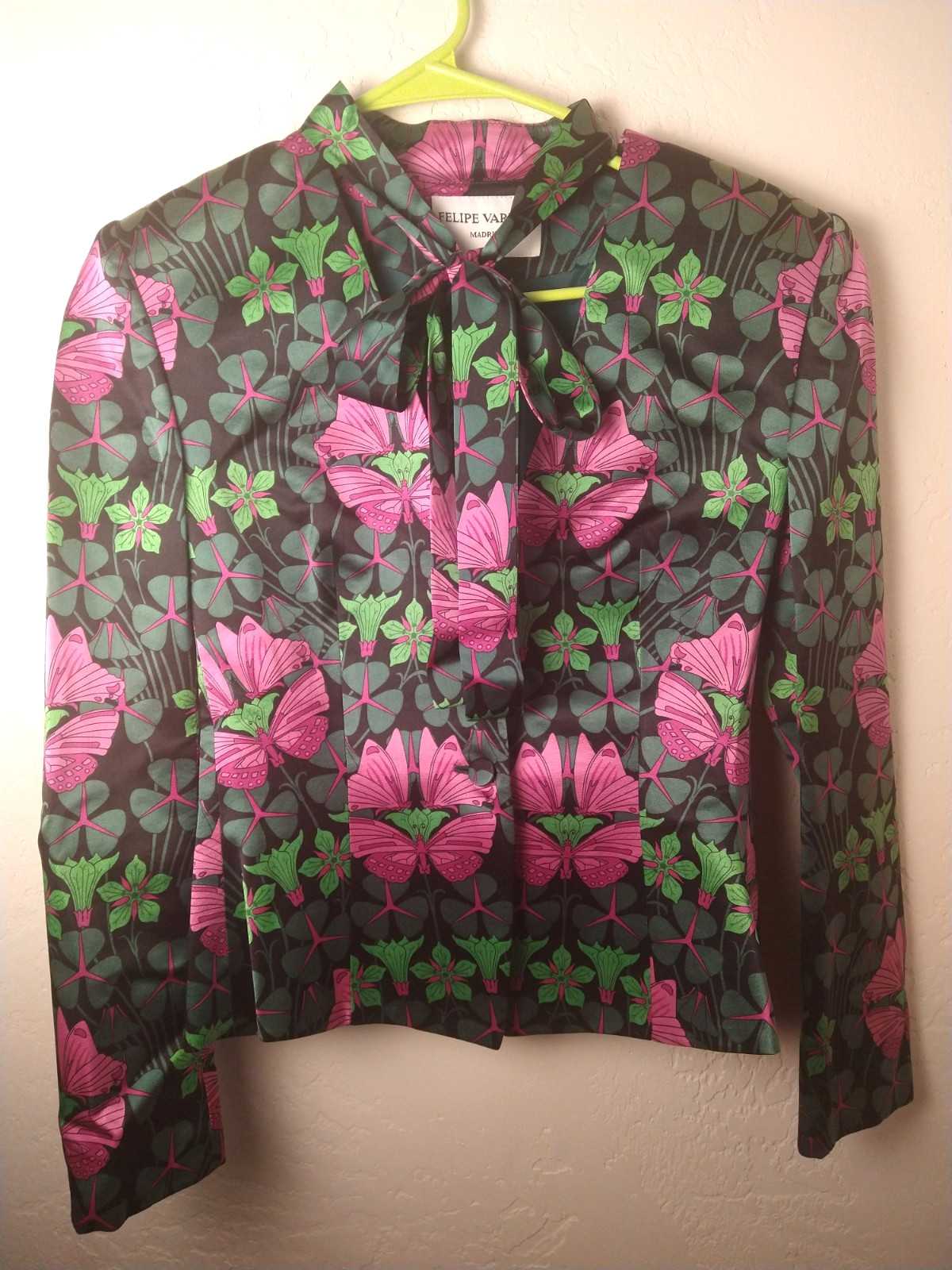 FELIPE VARELA Spain 100% Silk Clover Butterfly Blouse Premium Euro 38 / US 6